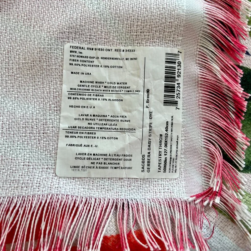 FIRM PRICE!  Paul Brent Gerbera Daisy Garden Throw/Blanket/Tablecloth